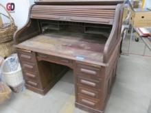 Oak High-S Raised Panel Roll Top Desk