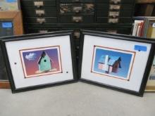 Pair of Jennifer OMeara Signed Prints of Birdhouses