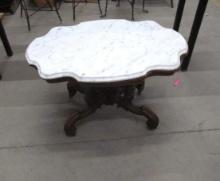 Victorian Marble Top Walnut Coffee Table