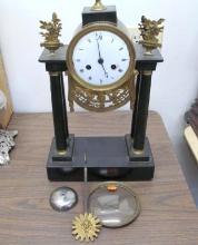French Empire Gilt Bronze & Stone Clock