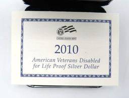 2010 U.S. American Veterans Disabled for Life Proof Silver Dollar