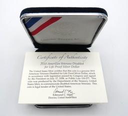 2010 U.S. American Veterans Disabled for Life Proof Silver Dollar