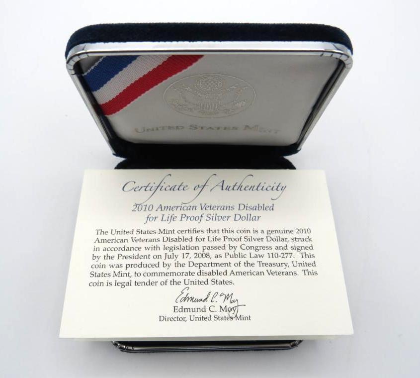 2010 U.S. American Veterans Disabled for Life Proof Silver Dollar