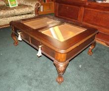 Hardwood Glass Coffee Table w/ Locking Drawers