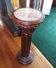 Wooden Column Pedestal w/ Marble Top