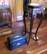 Wooden Pedestal Stand w/ Painted Wooden Chest