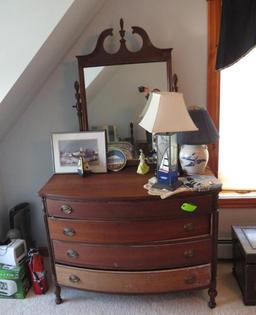 Mahogany Veneer Bow Front Dresser w/ Mirror