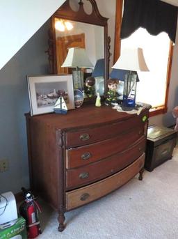 Mahogany Veneer Bow Front Dresser w/ Mirror
