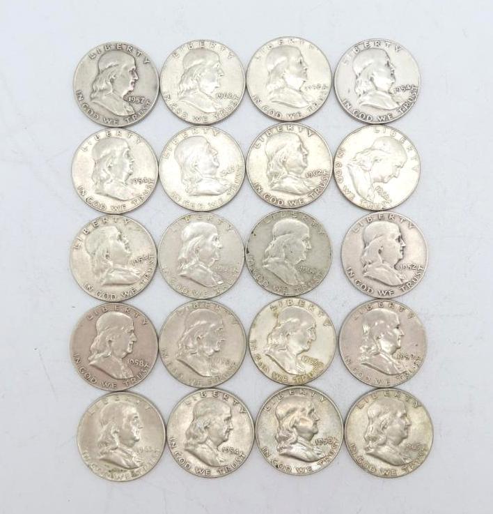 (20) U.S. Franklin Half Dollars