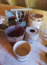 Asst. Vintage Wood Buckets Baskets and Shelves