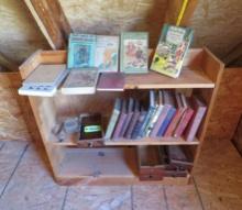 Asst. Vintage Childrens Books; Three Tier Bookshelf; (8) Small Wood Drawers