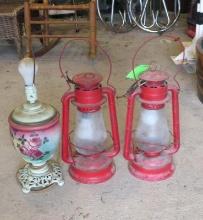 (3) Electrified Antique Oil Lamps
