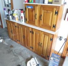 (1) 3-Door Wood Cabinet & (1) 1-Door Wood Cabinet