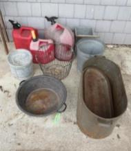 (3) Poly Gas Cans, Antique Tin Boiler, Agate Ware and Other Asst. Items