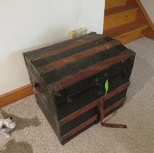 Small Canvas & Wood Dome-Top Trunk w/ Till