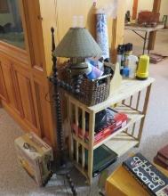 Wood Bookshelf, Spool Lamp, Etc.