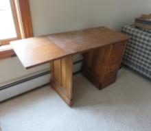 Single Pedestal Oak Child's Desk w/ Drop Leaf