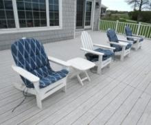 Set of (4) L.L. Bean Composite Deck Chairs, (2) Side Tables, & Cushions