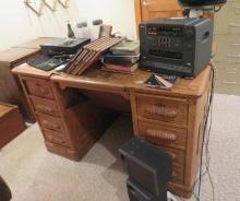 Oak Double-Pedestal Desk w/ Executive Armchair
