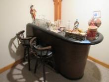 Bar Stand w/ Bar Stools & Contents
