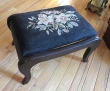 Vintage Wood Embroidered Cushioned Foot Stand