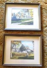 (2) Watercolor by Davis Gray "Main St. Park, Rutland VT"