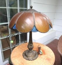 Cast Metal Desk Lamp w/Stain Glass Shade