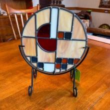 Stain Glass Trivet w/Wrought Iron Holder