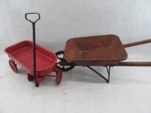 Tin Toy Wheelbarrow & Wagon