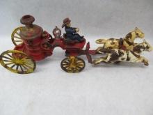 Early Cast Iron Horse Drawn Fire Pumper