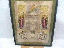 Framed Pennsylvania Fraktur Birth Record