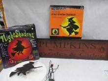 (2) Witch Lighted Decorations & Pumpkin Sign