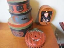 (4) Folky Decorative Halloween Themed Pantry Boxes