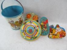 Chein Tin Sand Pail & (4) Other Tin Toys