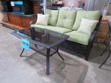 Orleans Steel Woven Deep Seat Sofa & Glass Top Coffee Table
