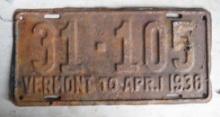 1938 VT License Plate