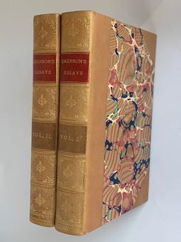 ESSAYS by R.W. Emerson (c.1880) Two Volume Set - Decorative Bindings