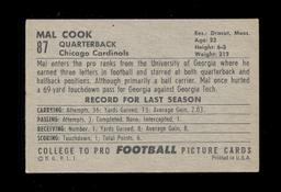 1952 Bowman Large Football Card #87 Mal Cook Chicago Cardinals. EX/MT - NM