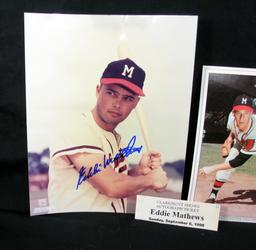 (2) Autographed 8" x 10" Color Photos of Milwaukee Braves Warren Spahn and