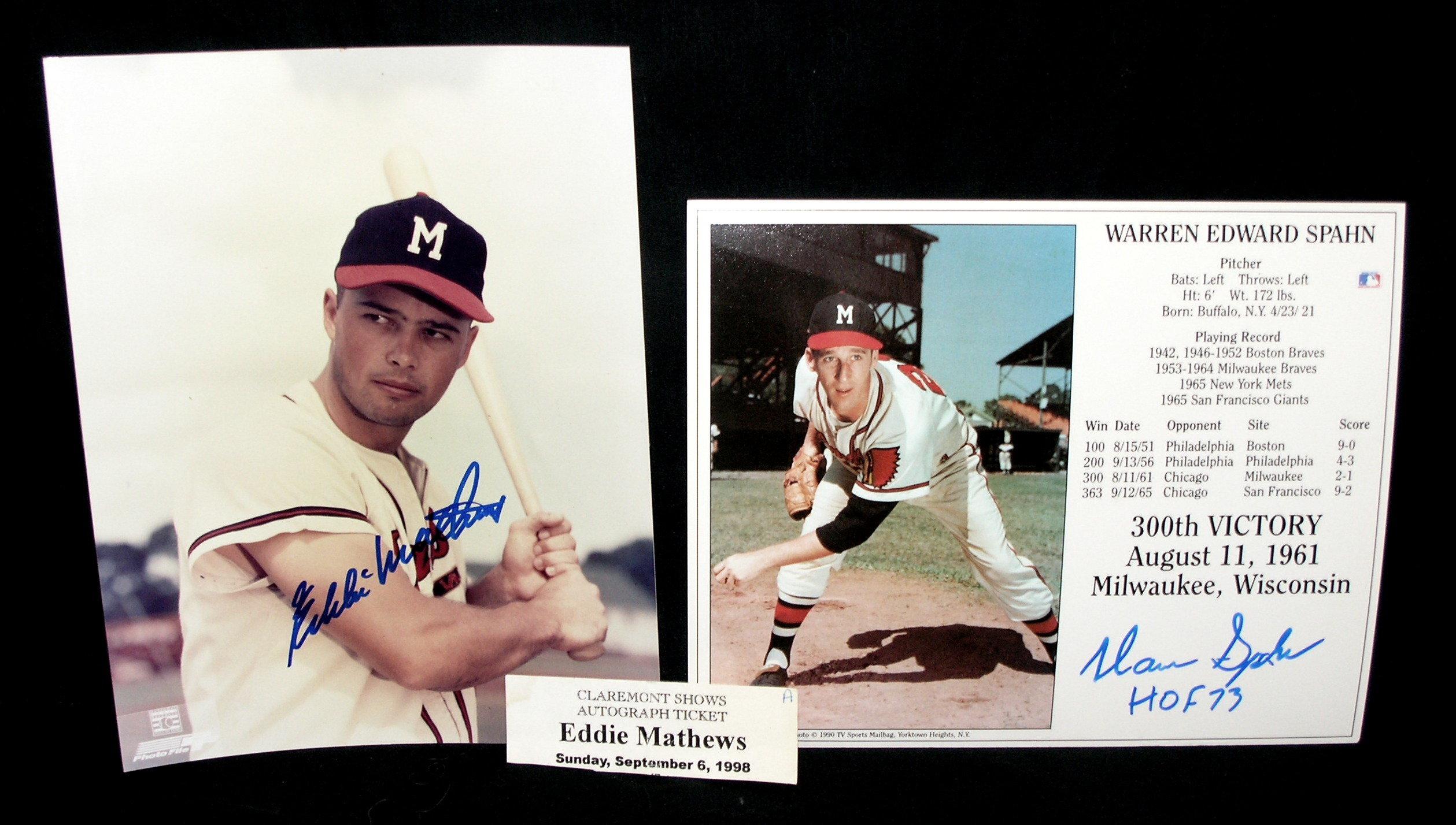 (2) Autographed 8" x 10" Color Photos of Milwaukee Braves Warren Spahn and