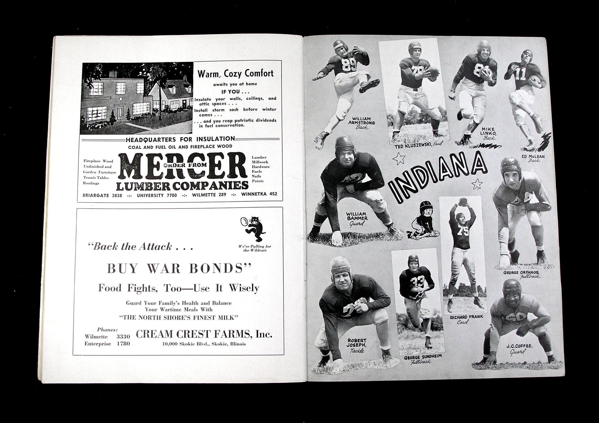 1944 Indiana Vs Northwestern Official College Football Game Program Homecom