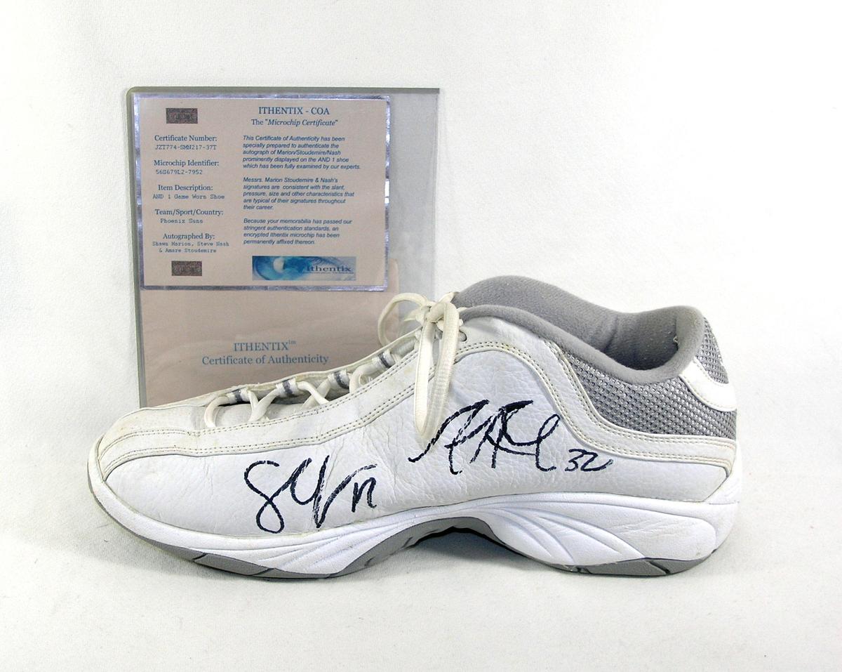 Basketball Shoe Autographed by Shawn Marion, Steve Nash, & Amare Stoudemire