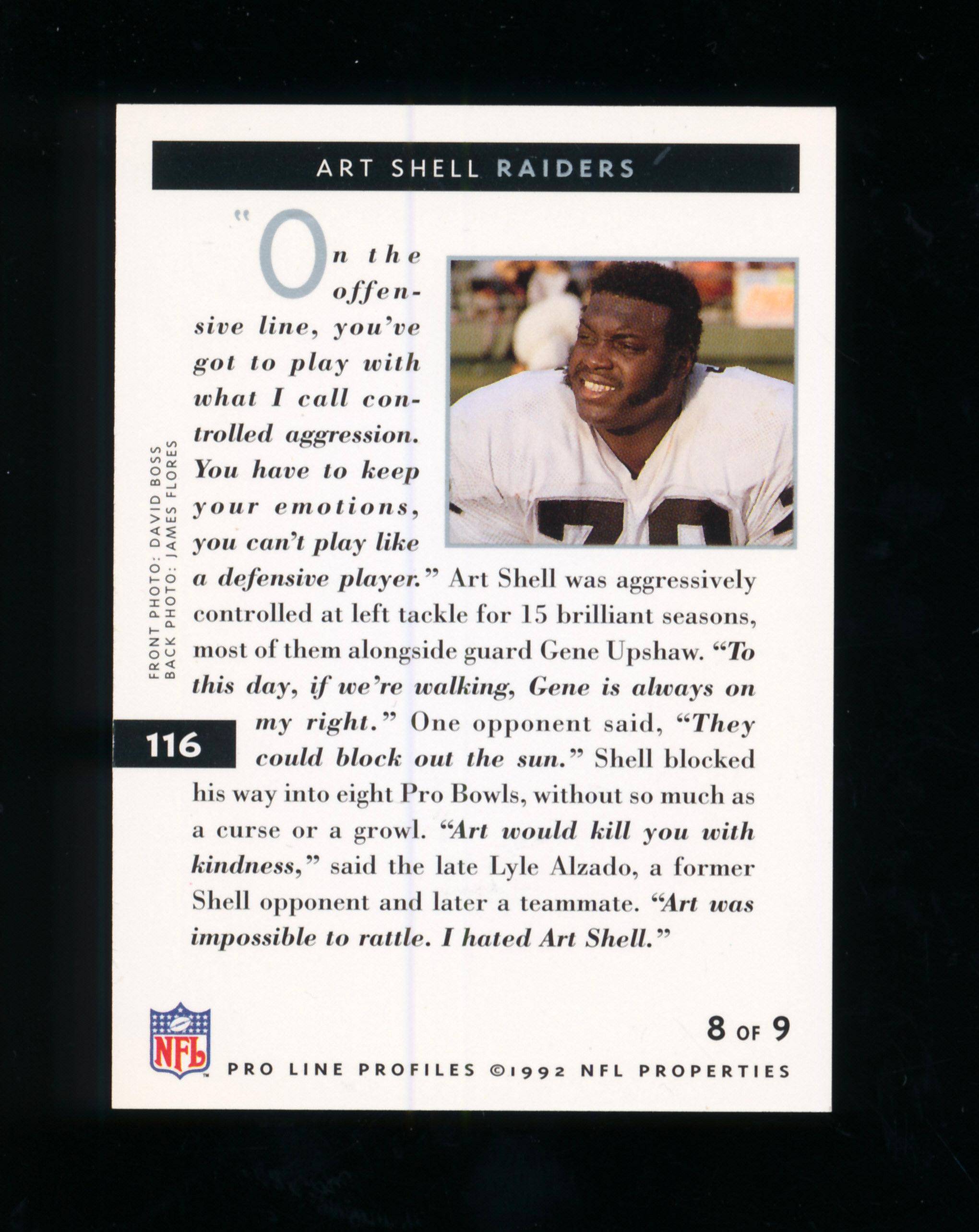 1992 Pro Line Autographed Football Card #116 Hall of Famer Art Shell Oaklan
