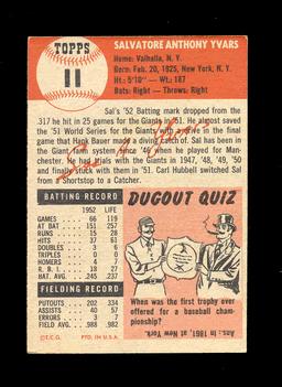 1953 Topps Baseball Card Short Print #11 Sal Yvars New York Giants. EX to E