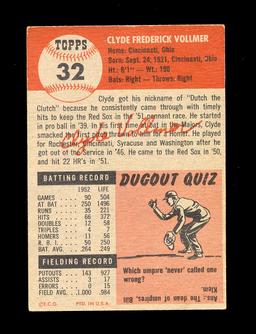 1953 Topps Baseball Card Short Print #32 Clyde Vollmer Boston Red Sox. EX t
