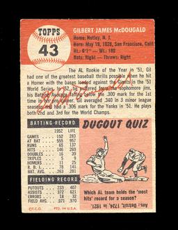 1953 Topps Baseball Card Short Print #43 Gil McDougald New York Yankees. EX