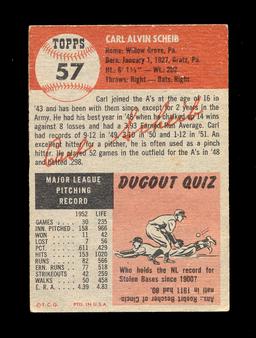 1953 Topps Baseball Card Short Print #57 Carl Scheib Philadelphia Athletics