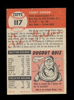 1953 Topps Baseball Card Double Print #117 Sid Gordon Boston Braves. EX to