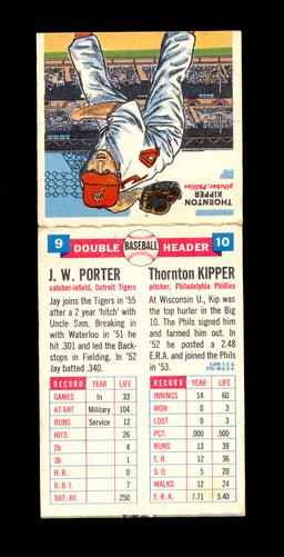 1955 Topps Double Header Baseball Card. #9 J.W. Porter Detroit Tigers and #