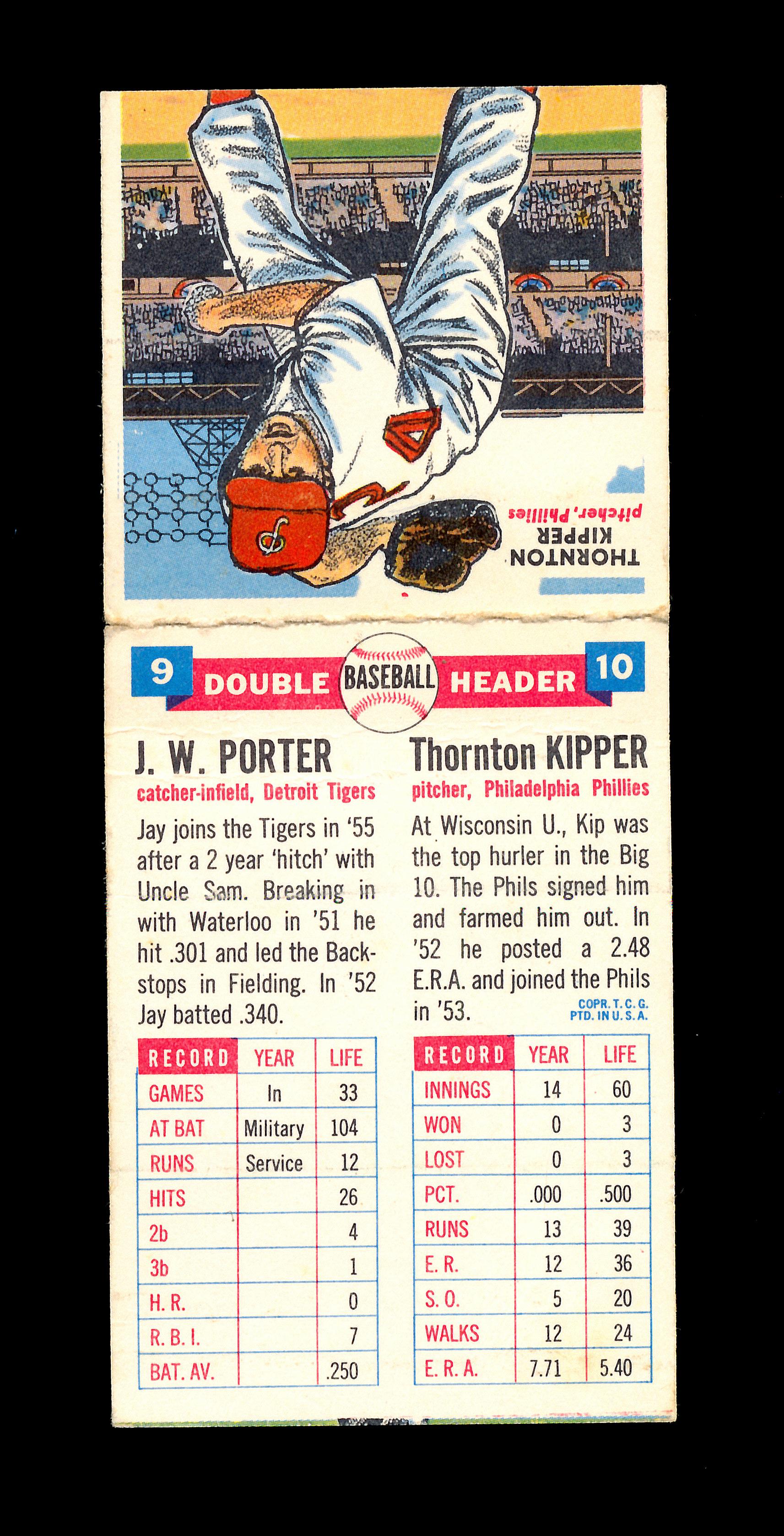 1955 Topps Double Header Baseball Card. #9 J.W. Porter Detroit Tigers and #